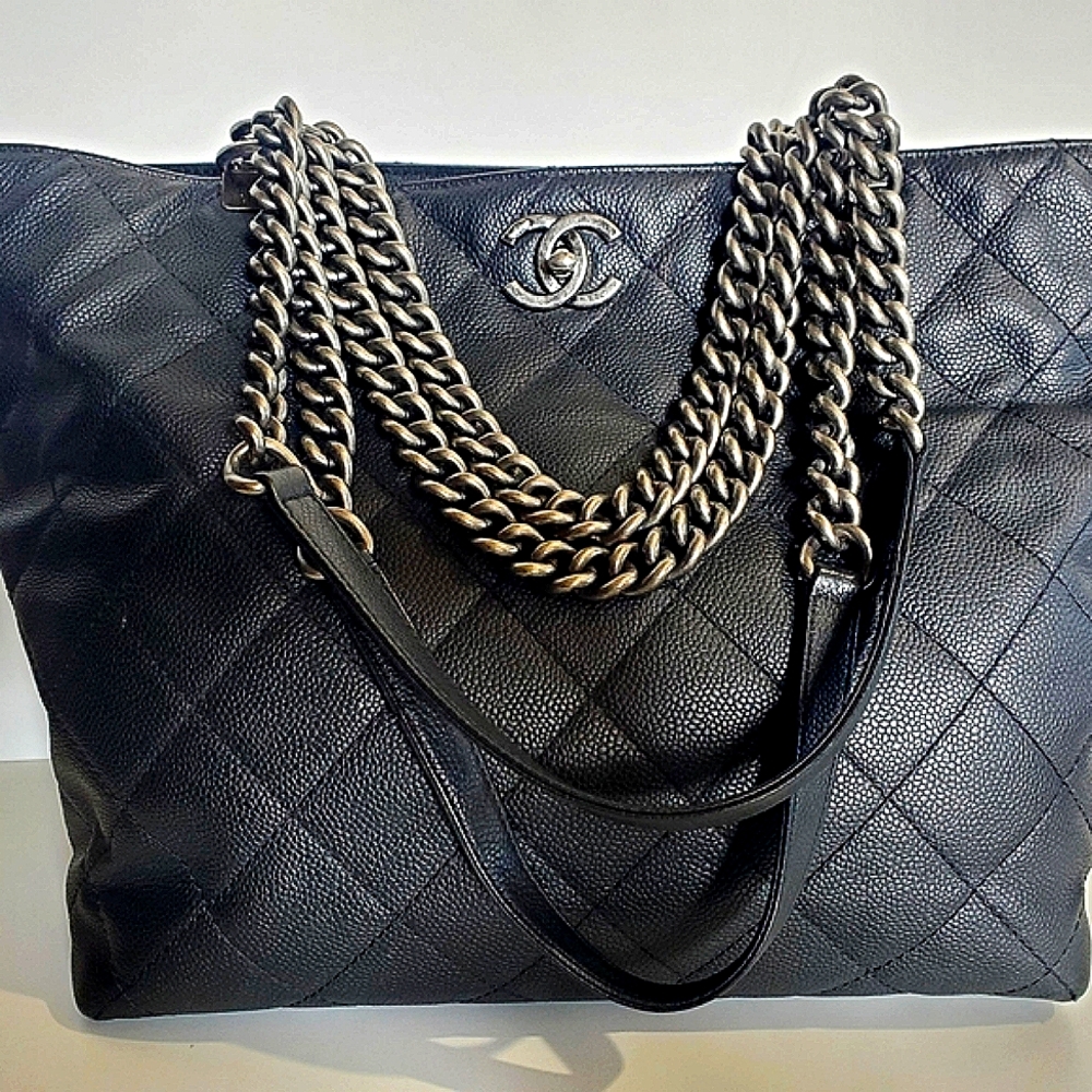 Chanel Black Quilted Tote with Iconic CC Logo